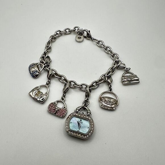 Citizen Eco-Drive Rhinestone Watch Purses Charm Bracelet Silver Tone - Picture 15 of 16